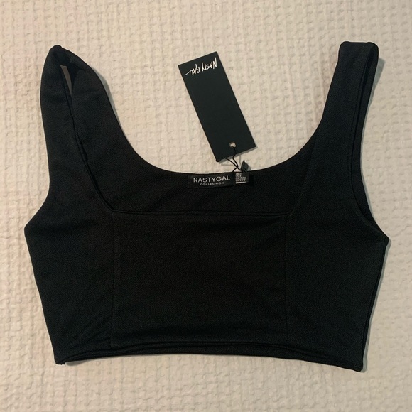 Nasty Gal “How Flare You” Black Crop Top NWT - Picture 2 of 5